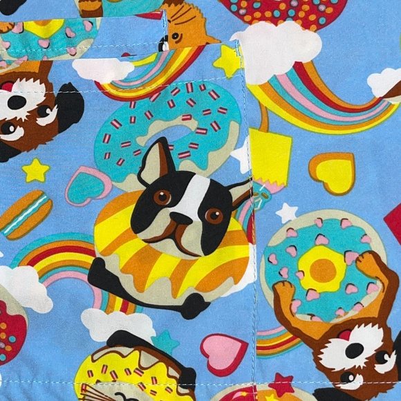 Dog Cats Donuts Rainbow Scrub Top Shirt Womens XL - Picture 6 of 9
